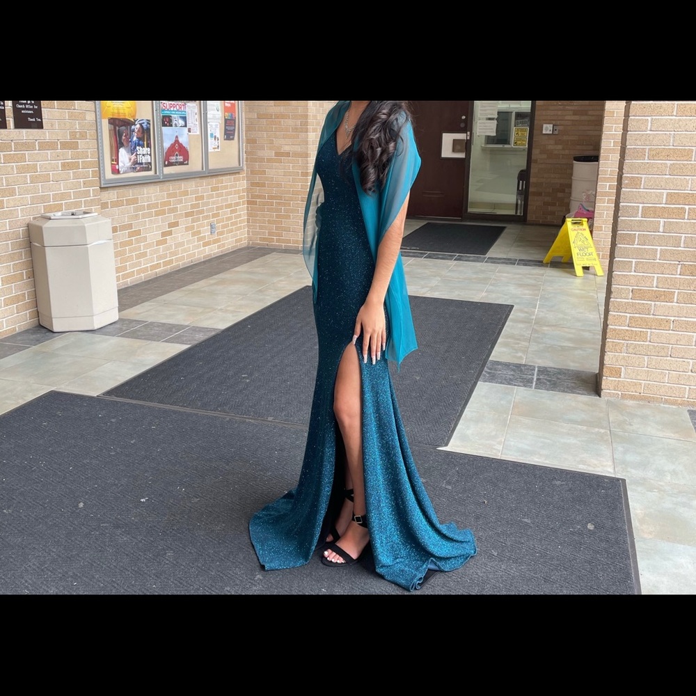 Long Side Slit Teal Dress